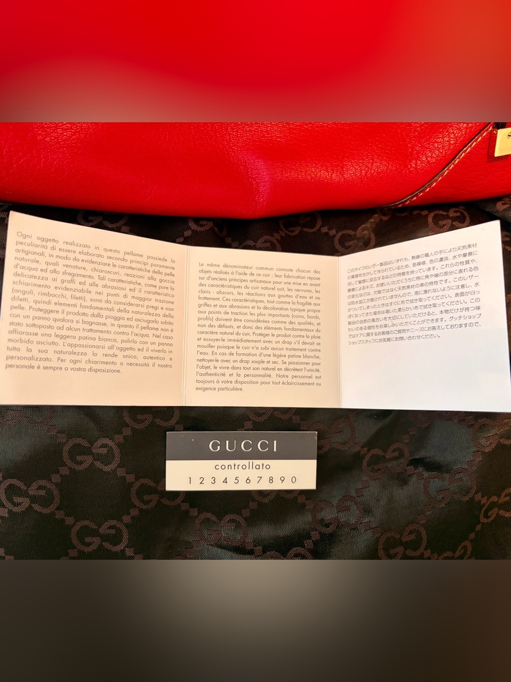 Gucci Red Leather Shoulder Bag with Gold-Tone Chain Straps - Picture 12 of 13